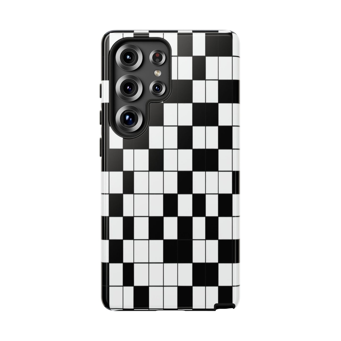 Crossword Grid Phone Case — Black & White Puzzle Pattern Tough Phone Cover