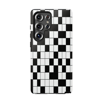 Crossword Grid Phone Case — Black & White Puzzle Pattern Tough Phone Cover