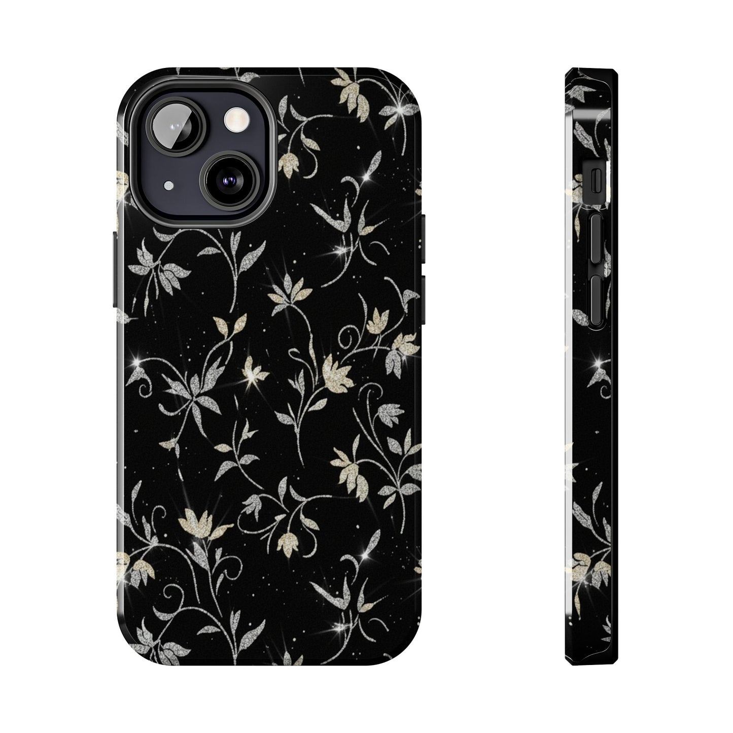 Floral Noir Tough Phone Case — Vintage Black Botanical Protective Cover