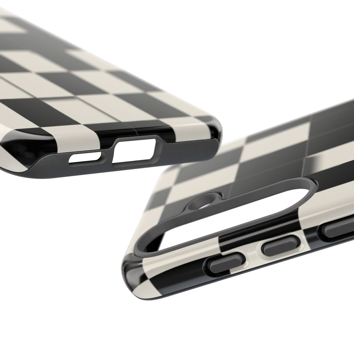 Checkerboard Tough Phone Case — Classic Black & Cream Grid Protective Cover