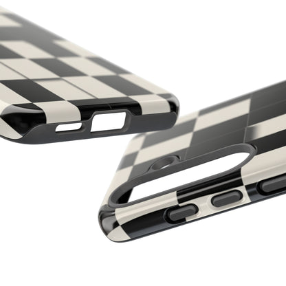 Checkerboard Tough Phone Case — Classic Black & Cream Grid Protective Cover