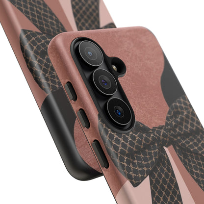 Bow Stripe Tough Phone Case – Pink Mauve Protective Cover