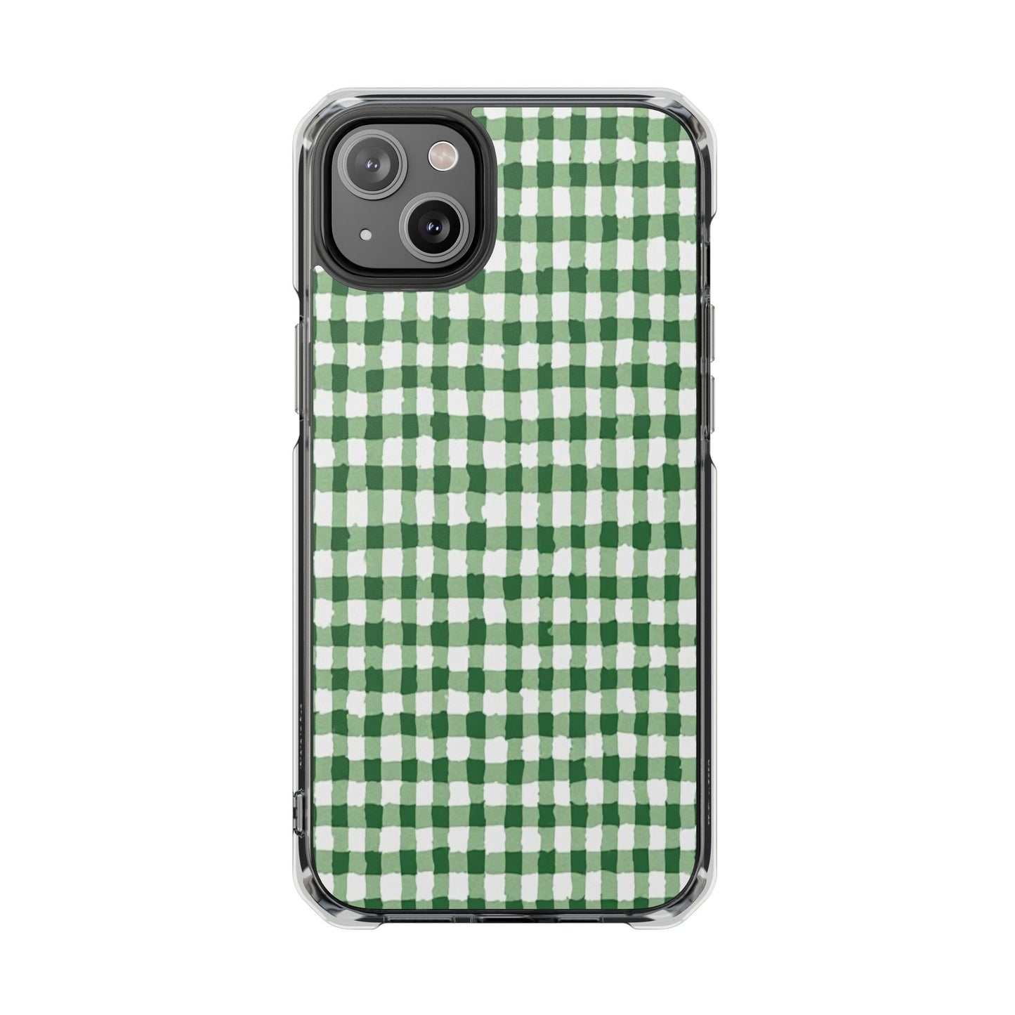 Green Gingham Clear Magnetic Phone Case — Protective Impact Cover