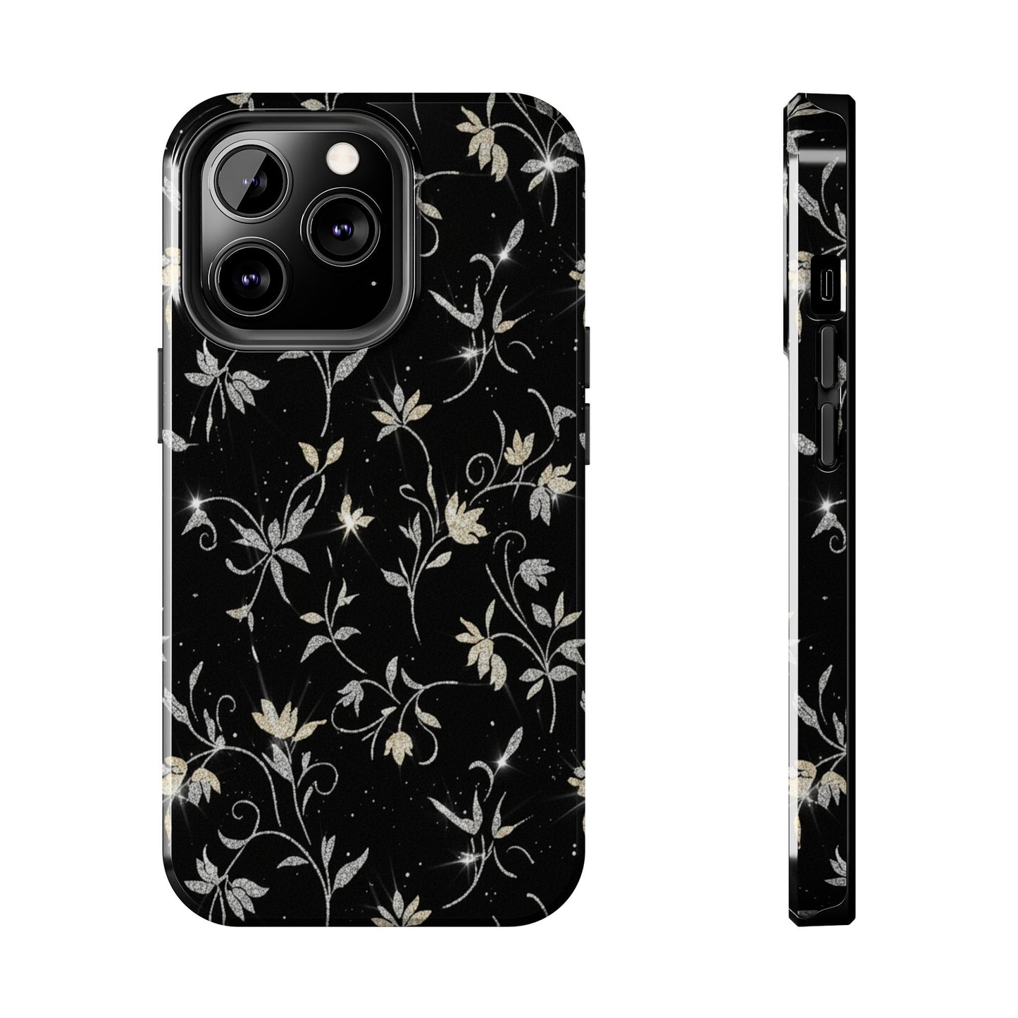 Floral Noir Tough Phone Case — Vintage Black Botanical Protective Cover
