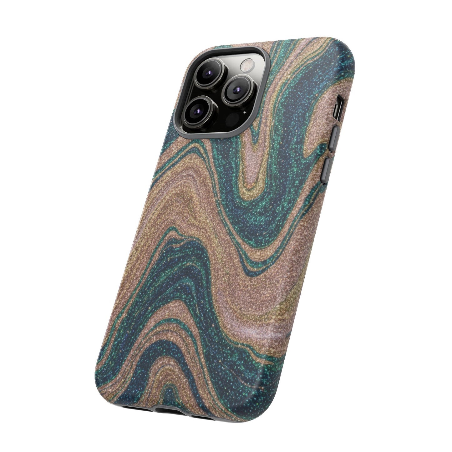 Marbled Teal & Gold Phone Case — Glitter Swirl Tough Case