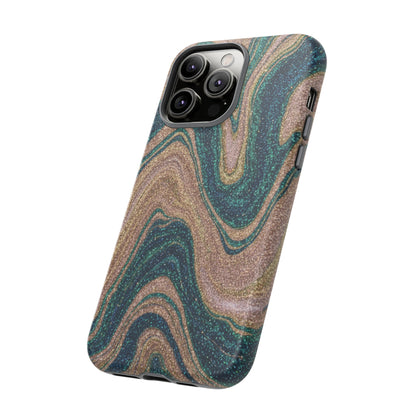 Marbled Teal & Gold Phone Case — Glitter Swirl Tough Case