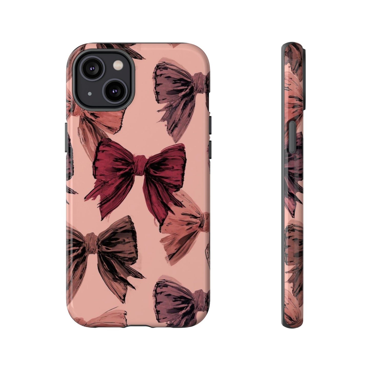 Bow Pattern Tough Phone Case — Pink Watercolor Bows Protective iPhone Cover