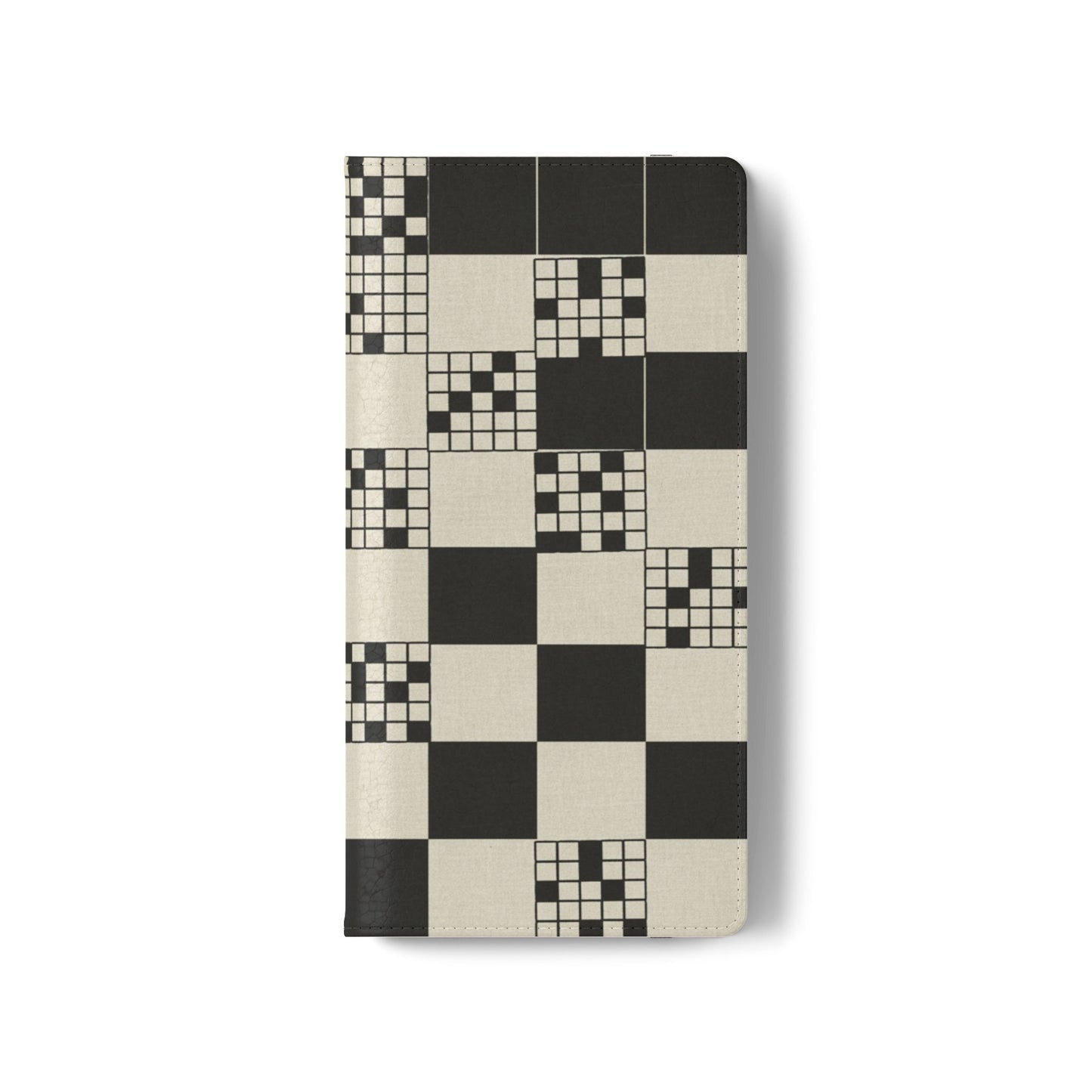 Checkerboard Flip Phone Case – Retro Black & Cream Geometric Wallet Case
