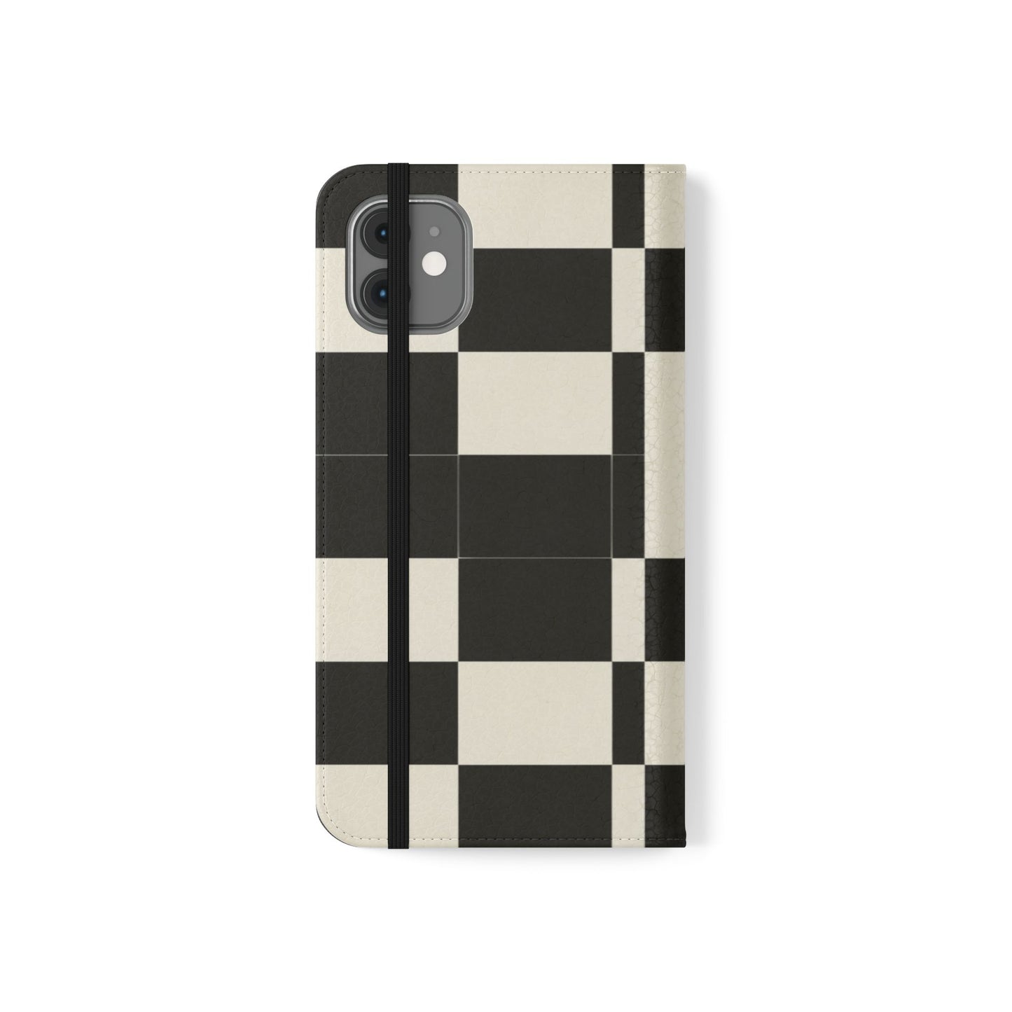 Checkered Flip Phone Case – Black & Cream Retro Grid Wallet Case