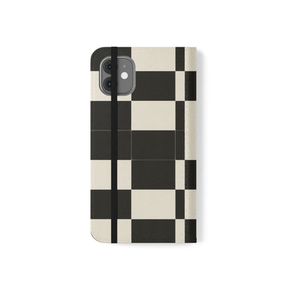 Checkered Flip Phone Case – Black & Cream Retro Grid Wallet Case