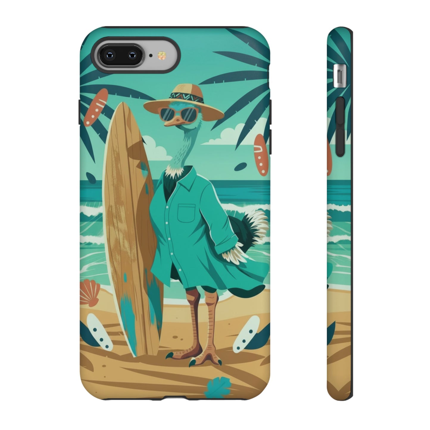 Phone Case — Retro Dressed Seagull Surfing Beach Illustration