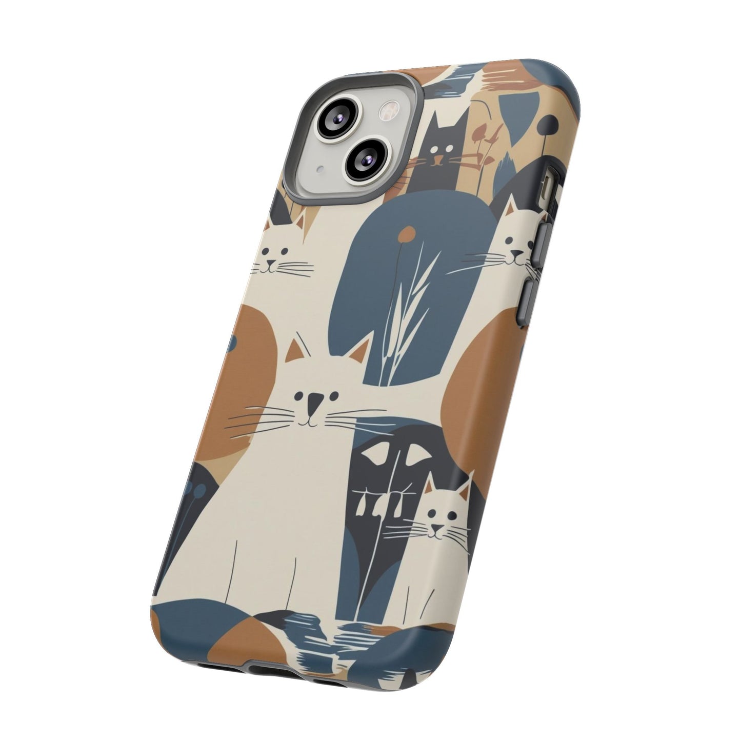 Cat Pattern Phone Case – Retro Abstract Cats Protective iPhone Cover