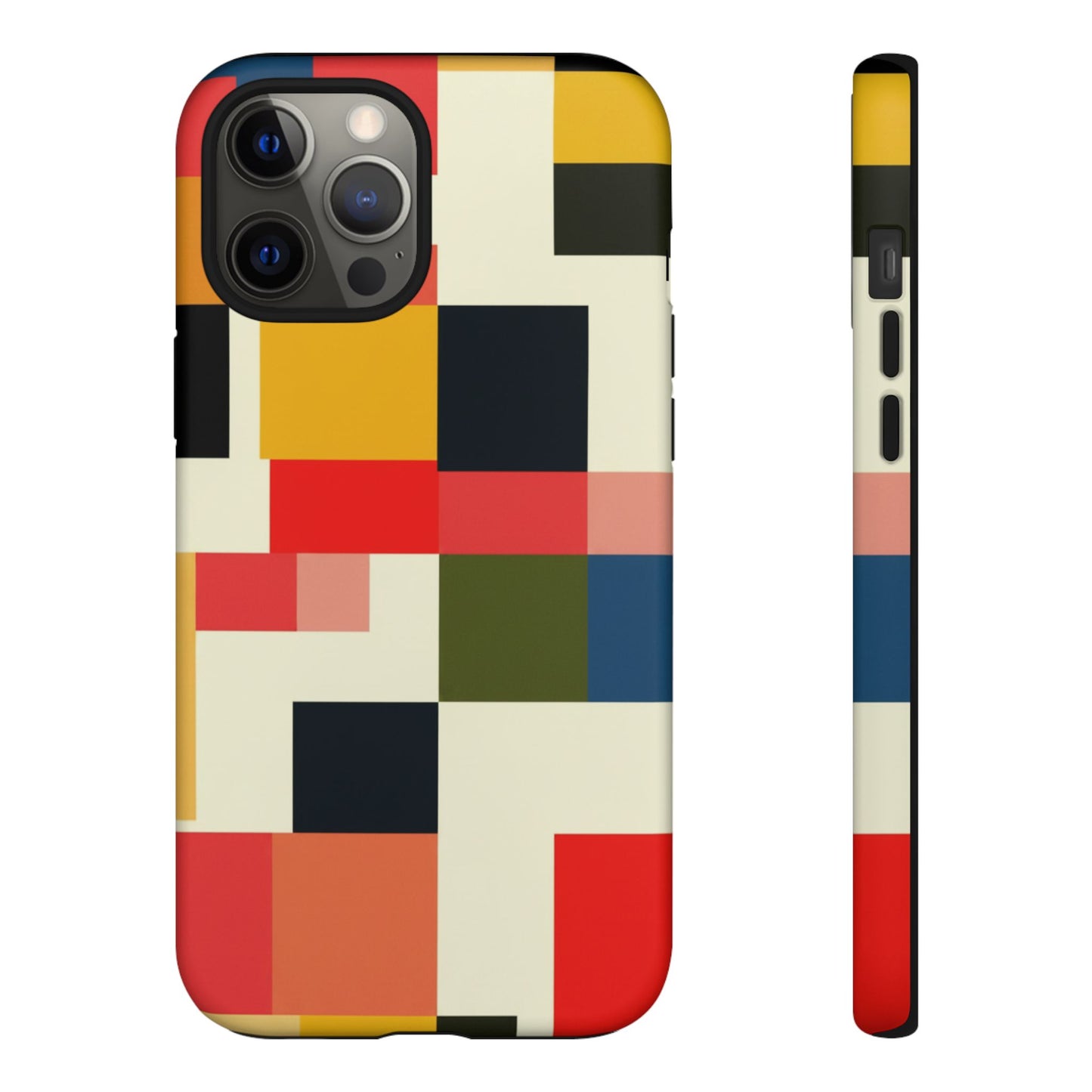 Abstract Color Block Tough Phone Case — Retro Geometric Protective Cover