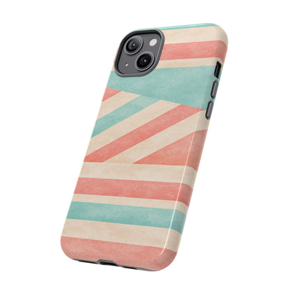 Pastel Stripes Tough Phone Case – Retro Coral & Teal Protective Cover
