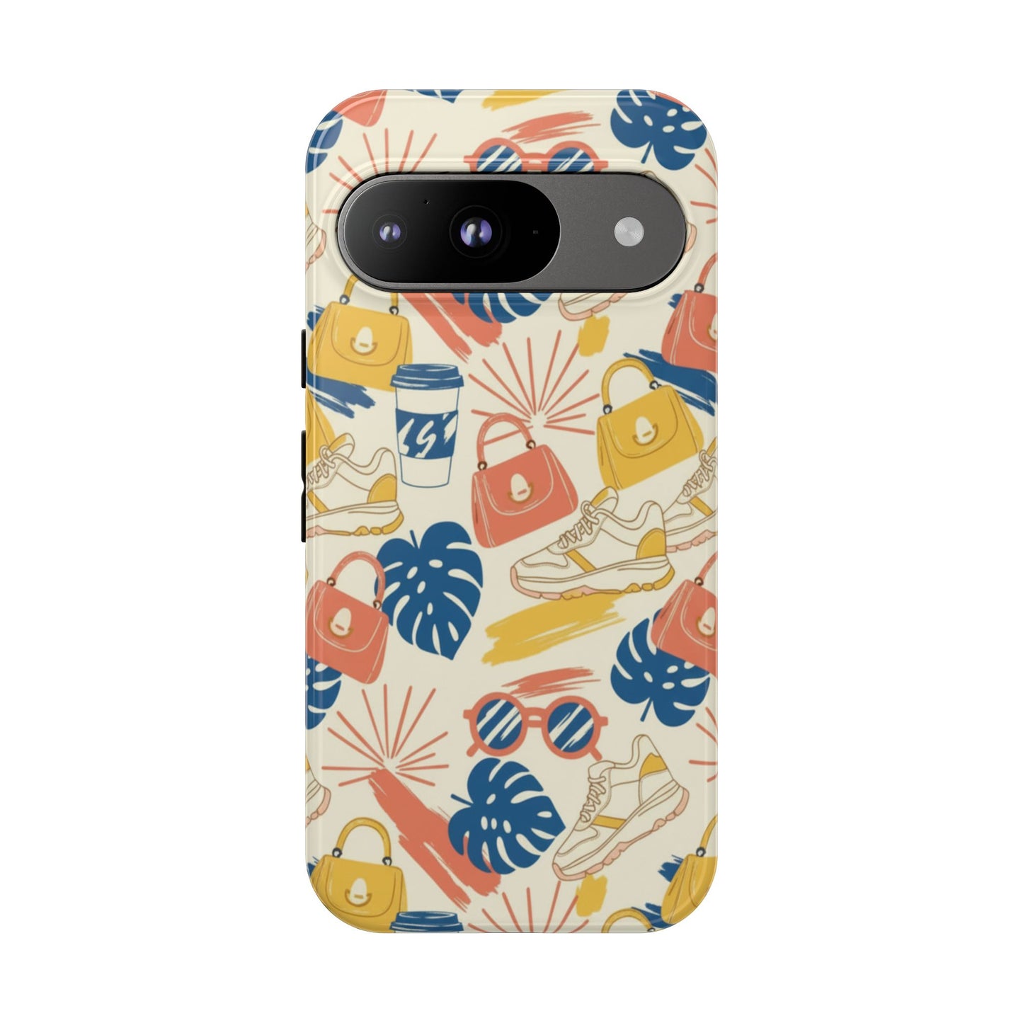 Tough Cases: Retro Summer Pattern Phone Case – Sunglasses, Sneakers & Tropical Leaves