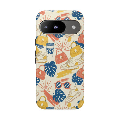 Tough Cases: Retro Summer Pattern Phone Case – Sunglasses, Sneakers & Tropical Leaves