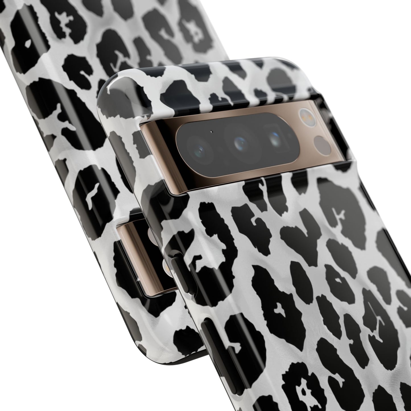 Leopard Print Tough Phone Case – Black & White Animal Pattern Protective Cover