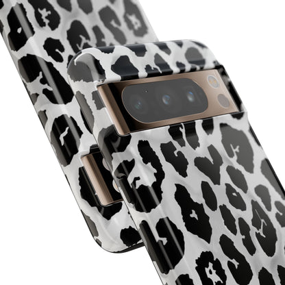 Leopard Print Tough Phone Case – Black & White Animal Pattern Protective Cover