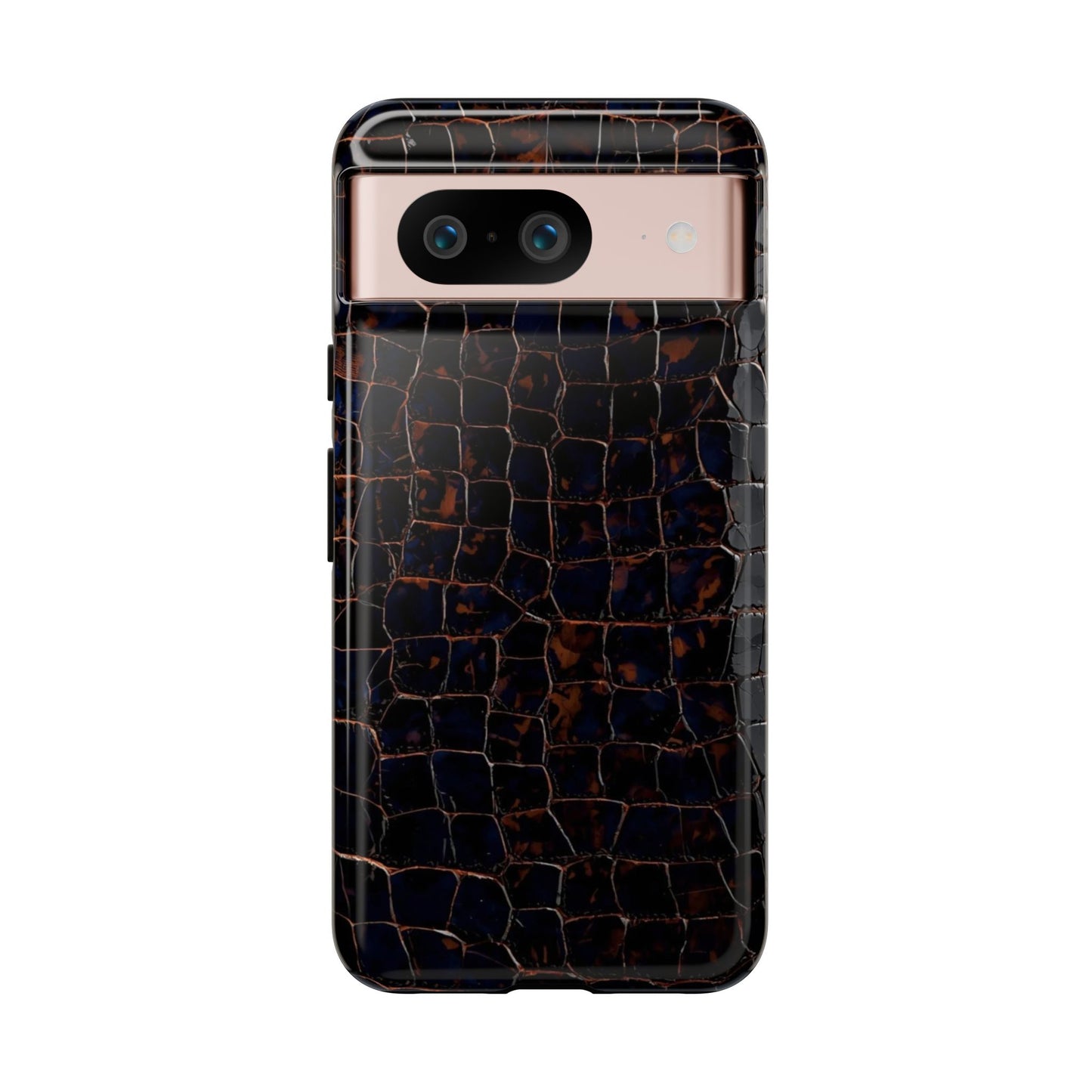 Croc-Embossed Tough Phone Case — Shockproof Black Alligator Texture