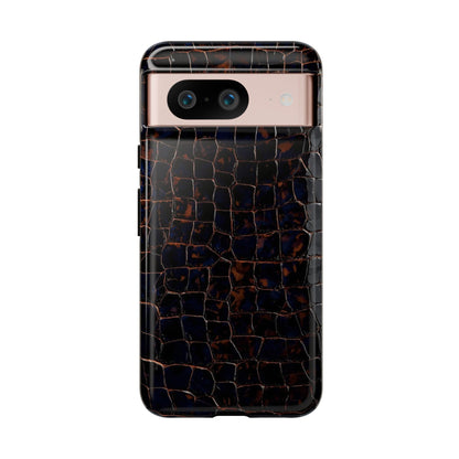 Croc-Embossed Tough Phone Case — Shockproof Black Alligator Texture