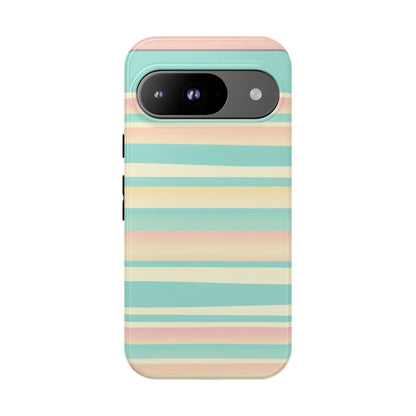 Pastel Striped Tough Phone Case — Mint, Peach & Cream Protective Cover