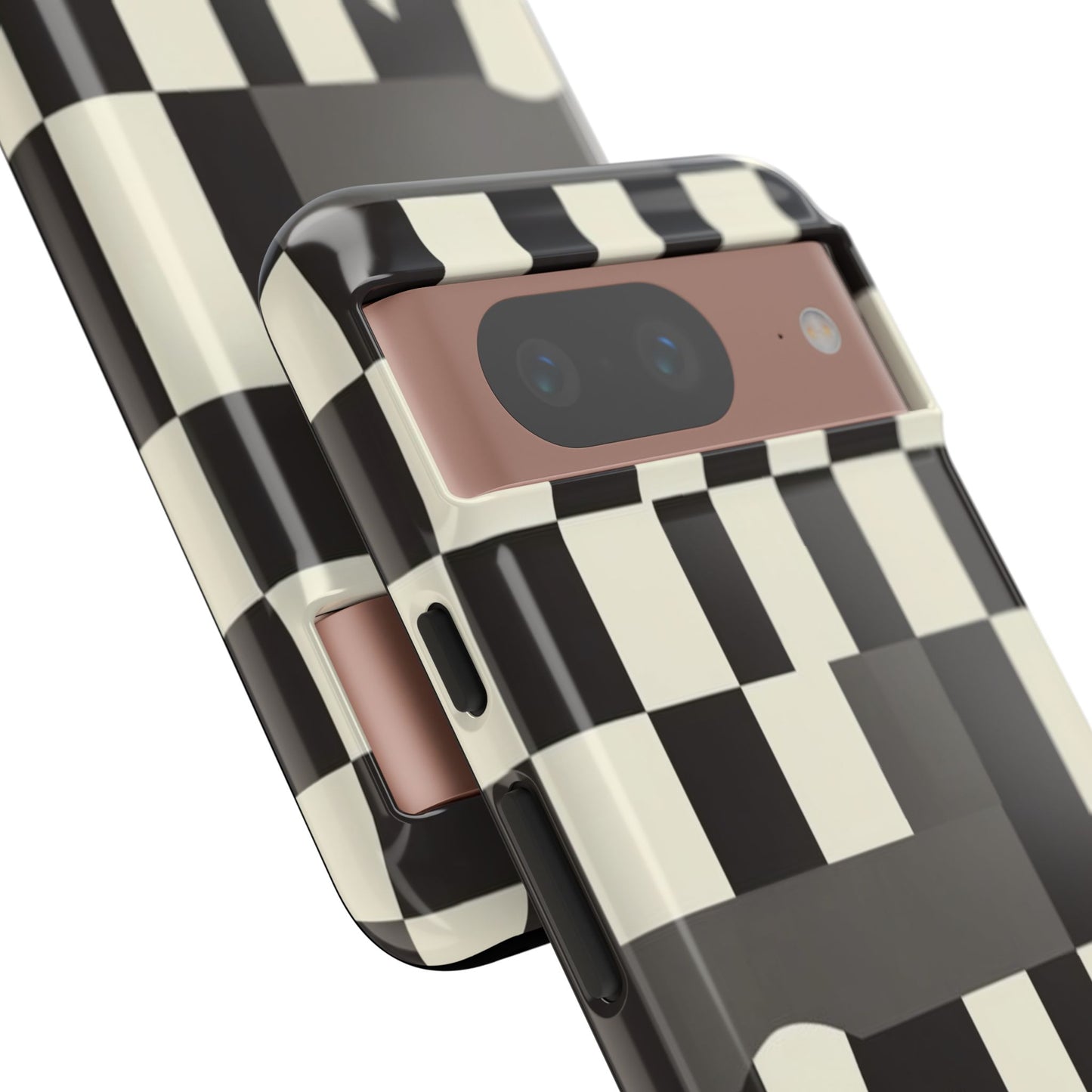 Checkerboard Wave Phone Case — Black & Cream Graphic Tough Case
