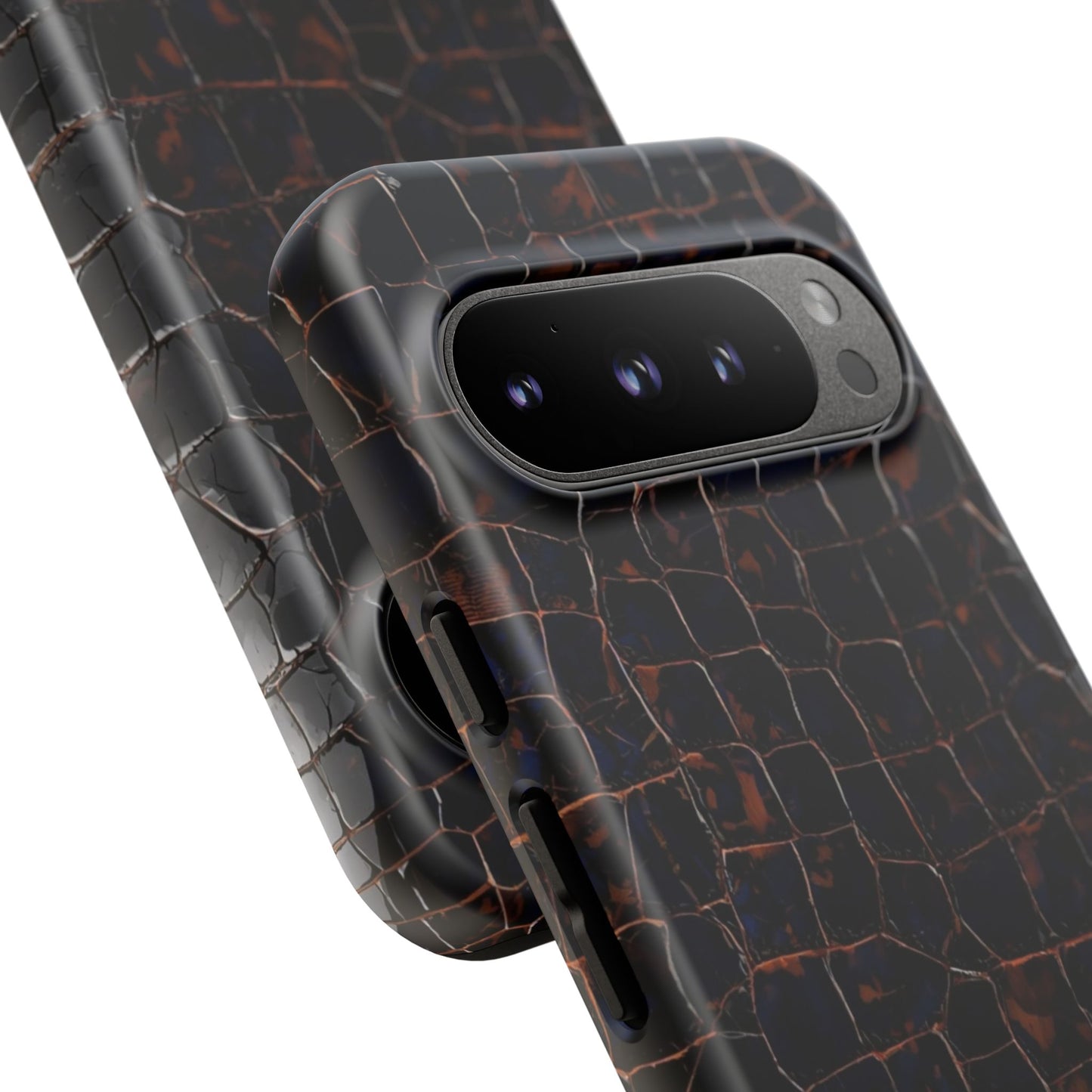 Croc-Embossed Tough Phone Case — Shockproof Black Alligator Texture