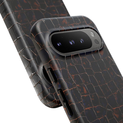 Croc-Embossed Tough Phone Case — Shockproof Black Alligator Texture