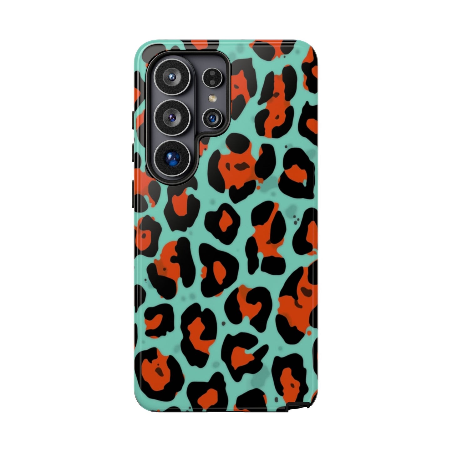 Leopard Print Tough Phone Case — Teal & Rust Protective iPhone Cover