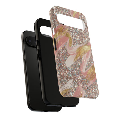 Glitter Blush Marble Phone Case — Pink Gold Swirl Tough Case