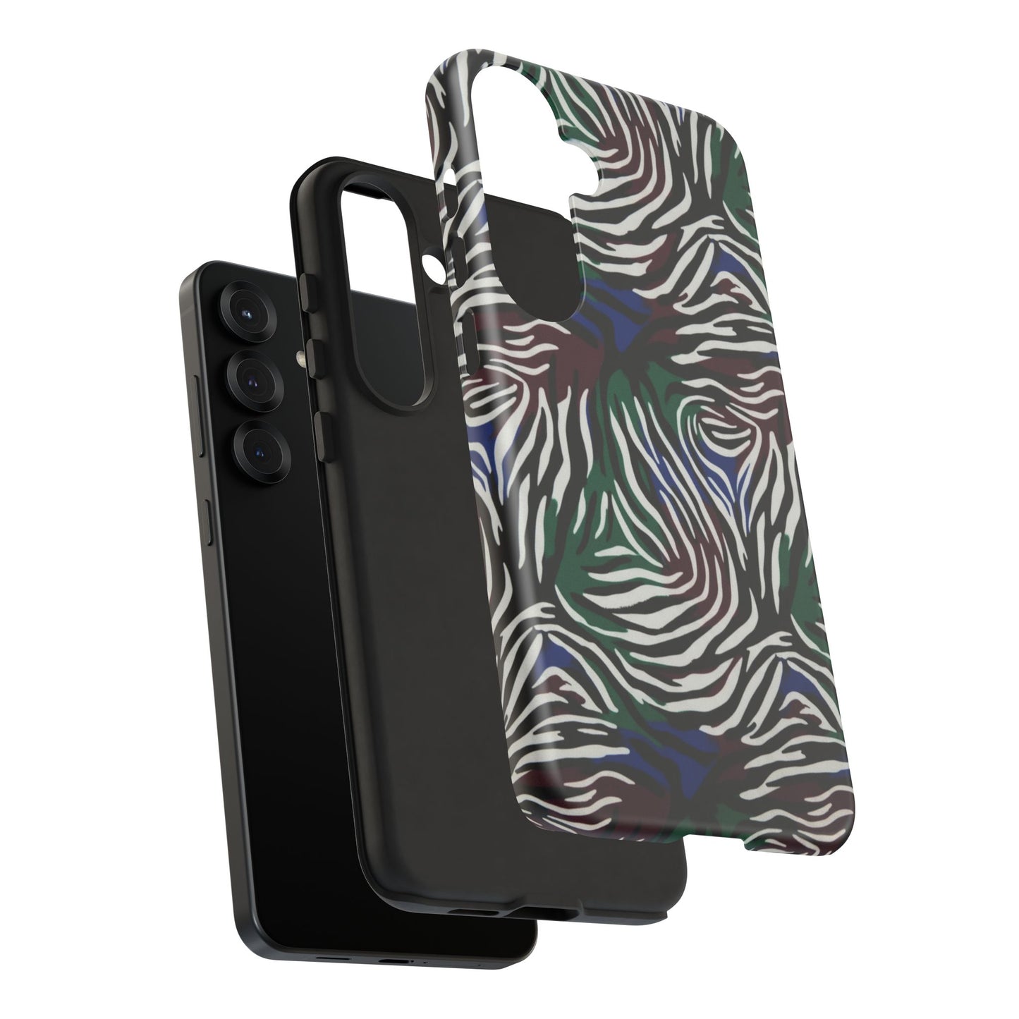 Zebra Camo Tough Phone Case – Green & Blue Animal Print Protective Cover