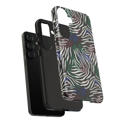 Zebra Camo Tough Phone Case – Green & Blue Animal Print Protective Cover