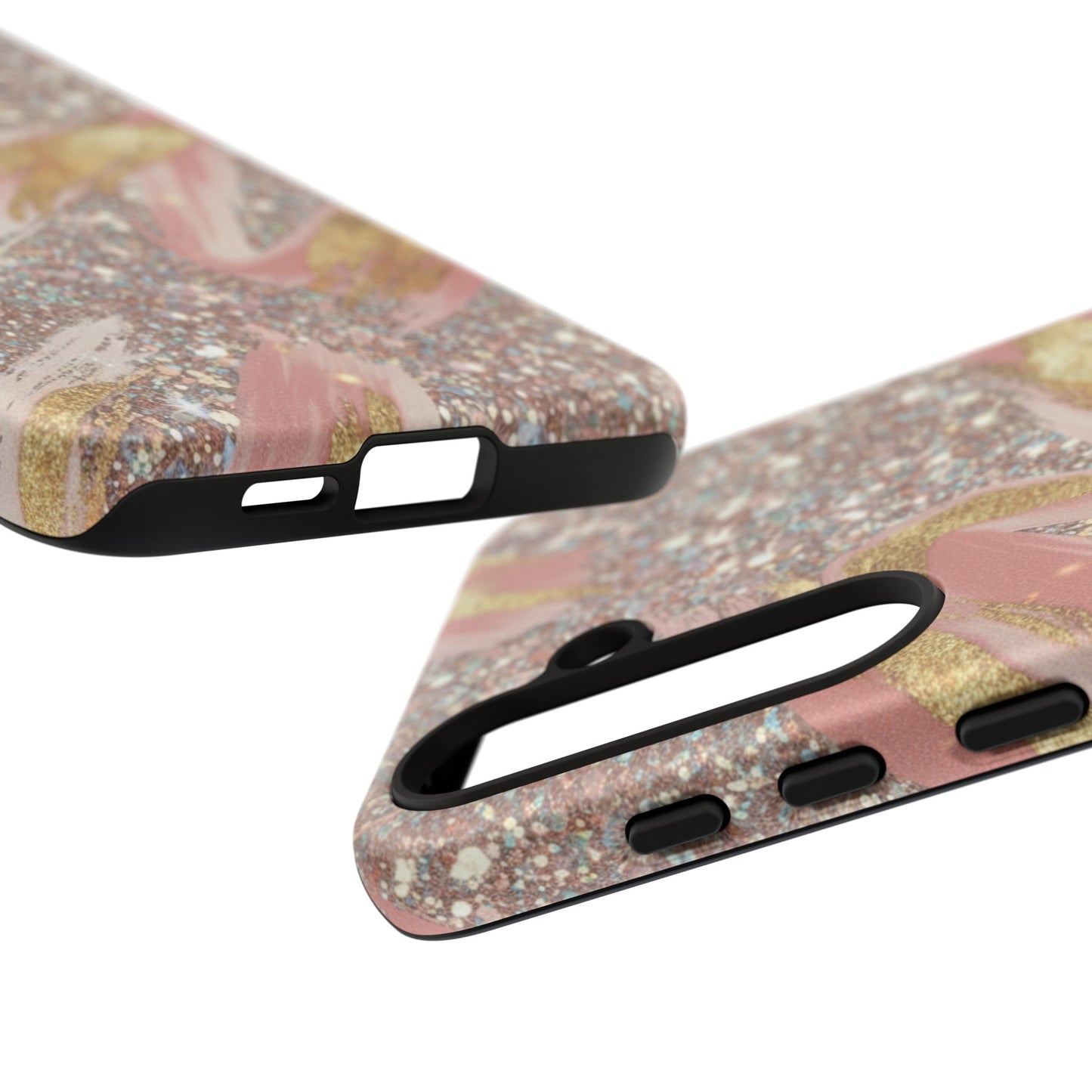 Glitter Blush Marble Phone Case — Pink Gold Swirl Tough Case