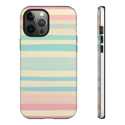 Pastel Striped Tough Phone Case – Protective Retro Rainbow Design
