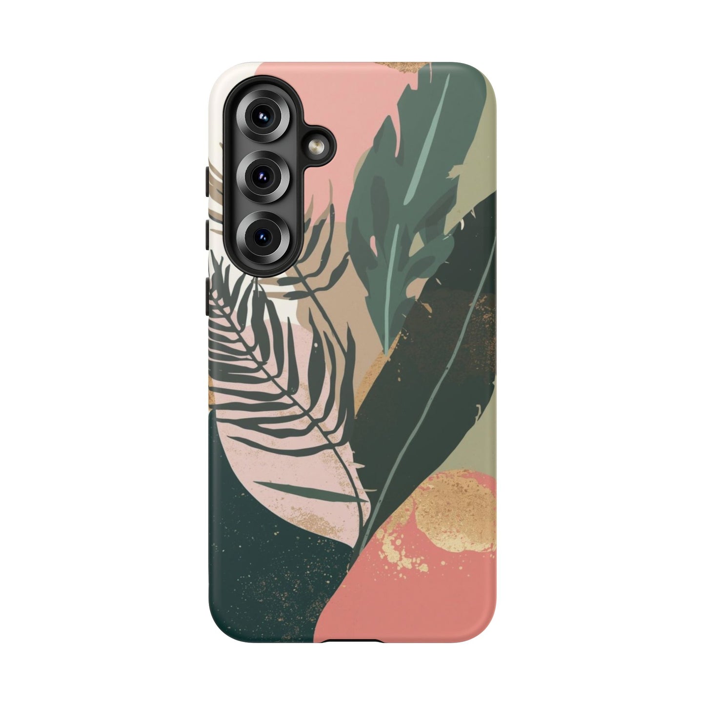 Tropical Leaf Tough Phone Case — Abstract Pink & Green Botanical Protective Cover