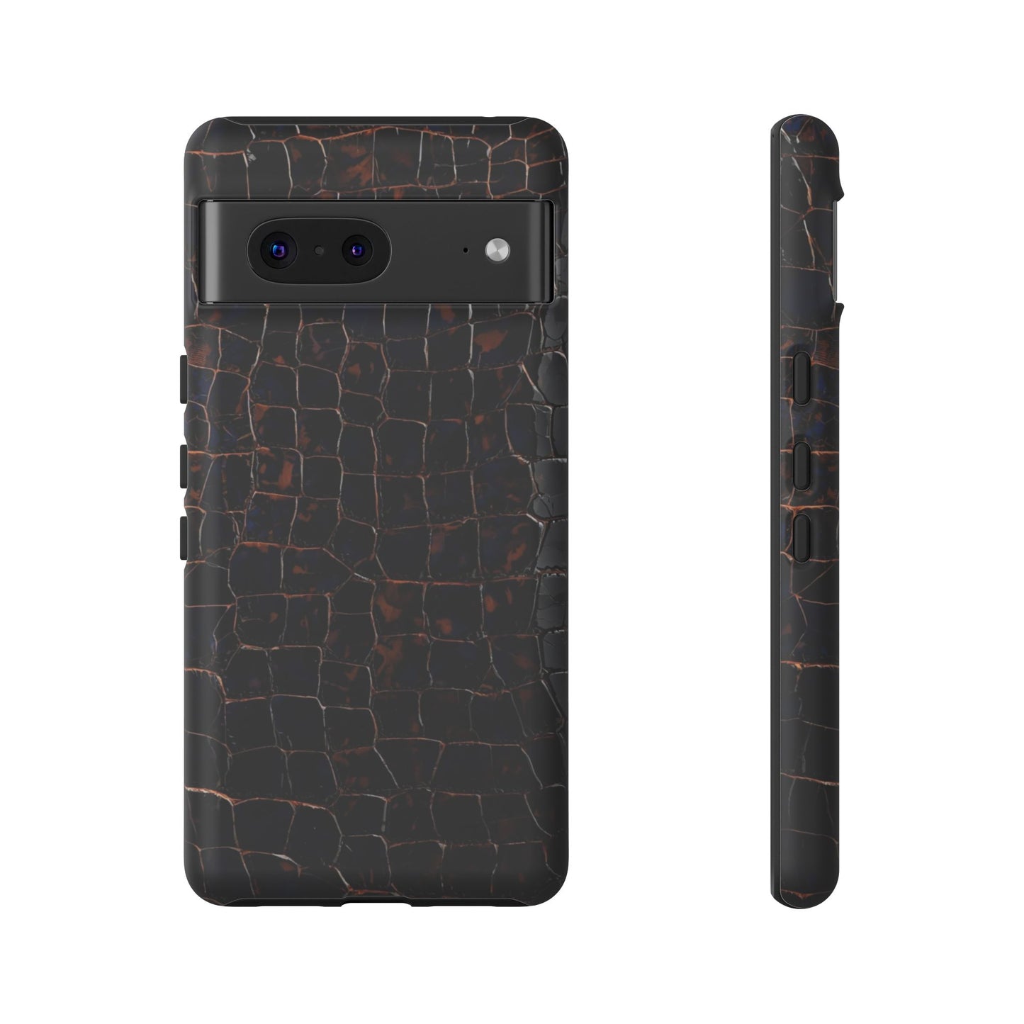 Croc-Embossed Tough Phone Case — Shockproof Black Alligator Texture