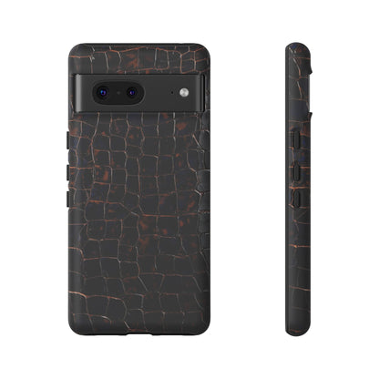 Croc-Embossed Tough Phone Case — Shockproof Black Alligator Texture
