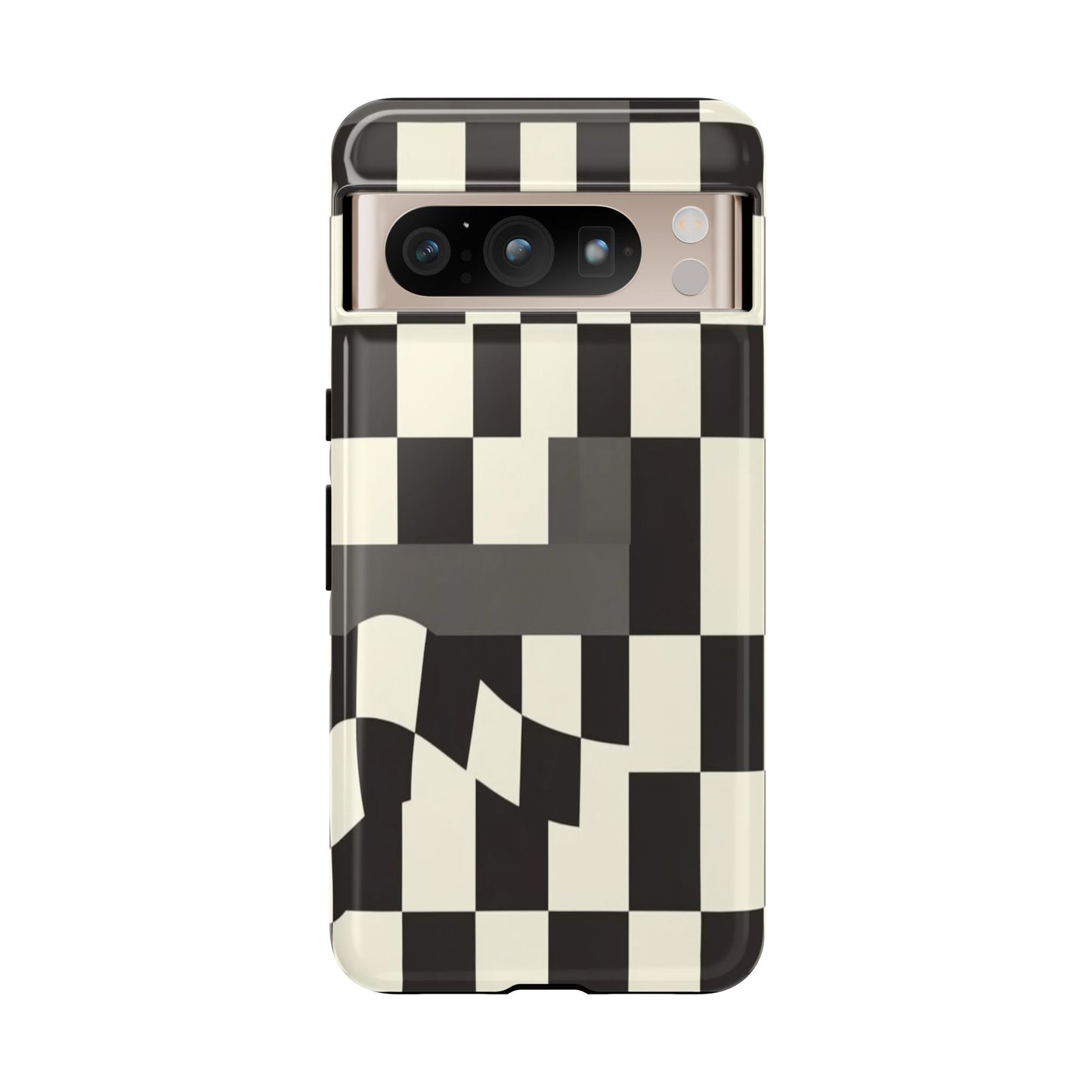 Checkerboard Wave Phone Case — Black & Cream Graphic Tough Case
