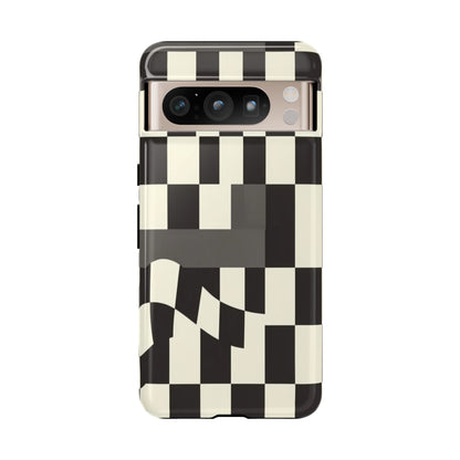Checkerboard Wave Phone Case — Black & Cream Graphic Tough Case