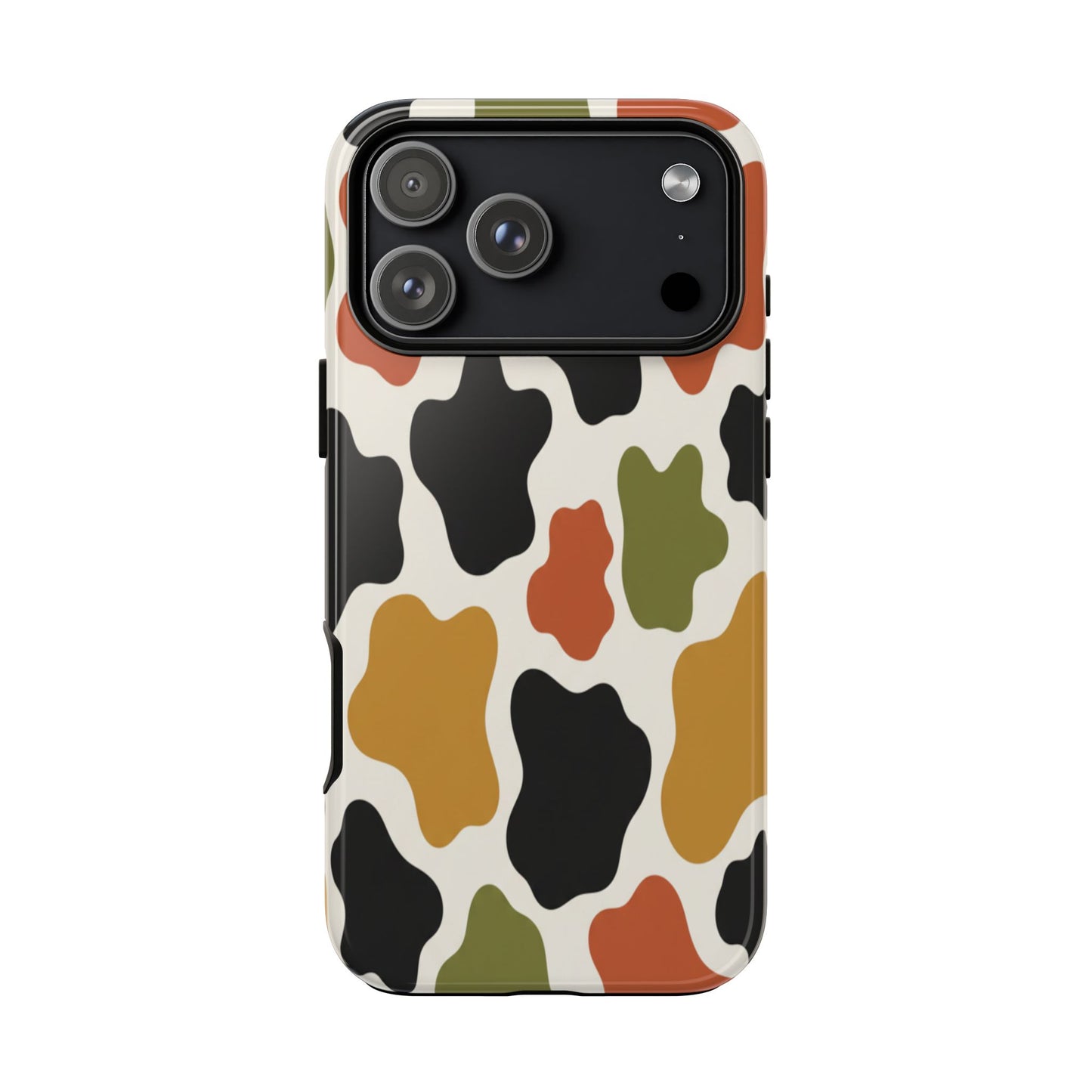 Camouflage Pattern Tough Phone Case – Retro Olive, Rust & Mustard Protective Cover