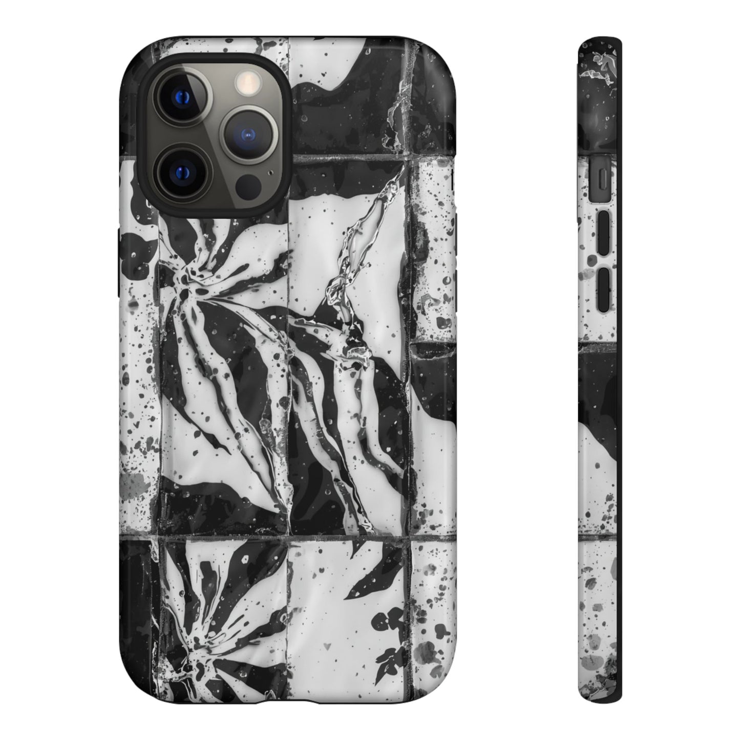 Monochrome Tile Floral Tough Phone Case