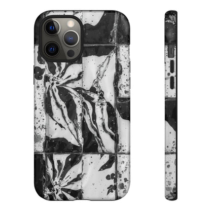 Monochrome Tile Floral Tough Phone Case