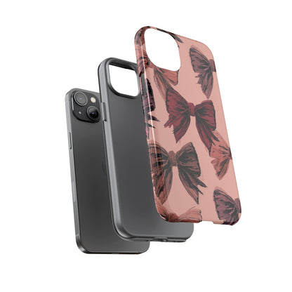 Bow Pattern Tough Phone Case — Pink Watercolor Bows Protective iPhone Cover
