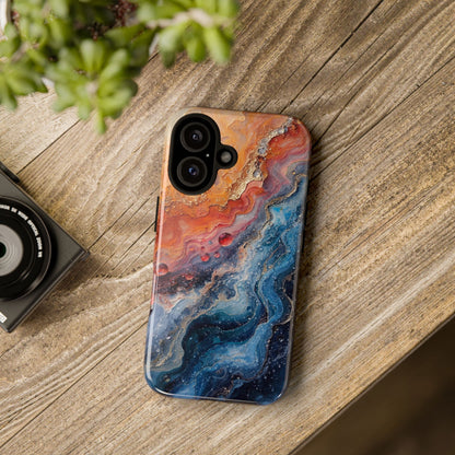 Marbled Galaxy Tough Phone Case — Abstract Blue & Coral Protective Cover