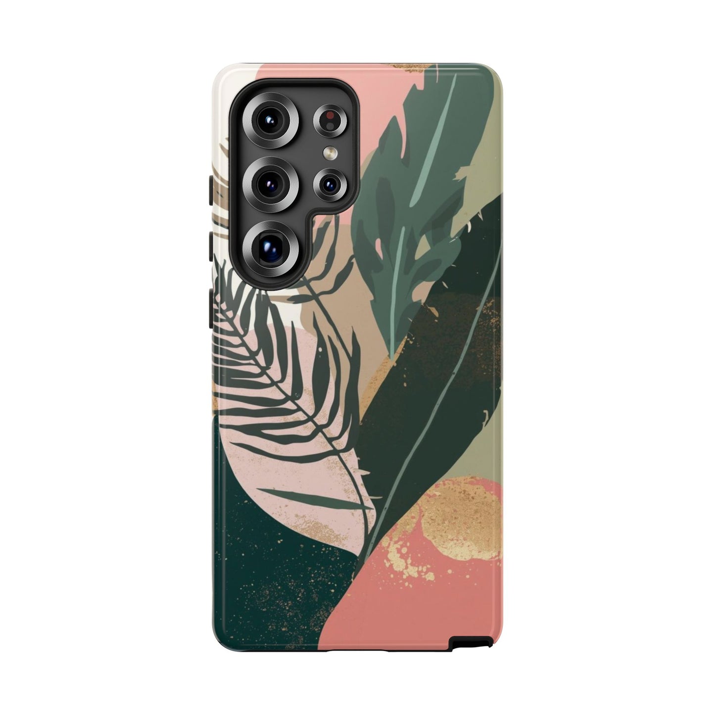 Tropical Leaf Tough Phone Case — Abstract Pink & Green Botanical Protective Cover