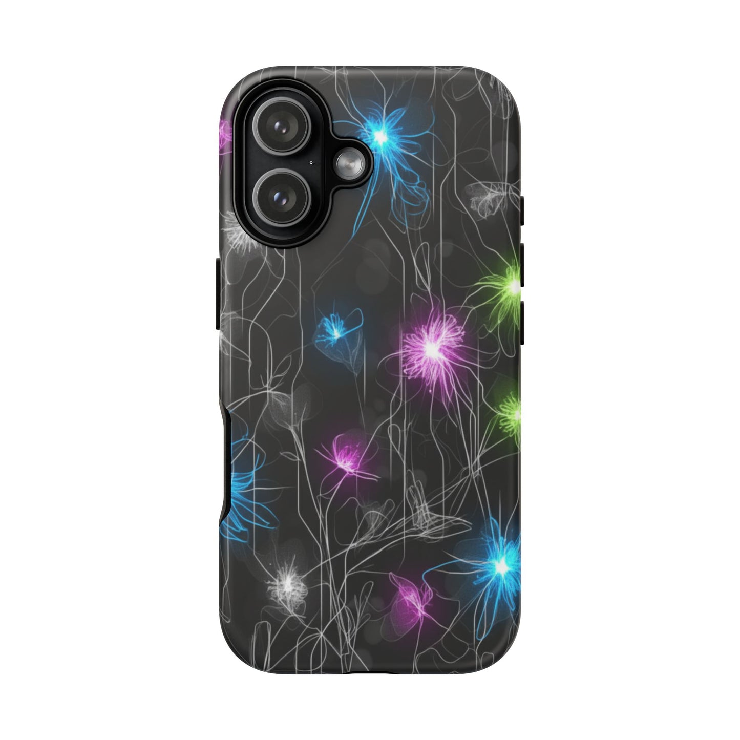 Neon Floral Tough Phone Case — Glow Flower Protective iPhone Cover