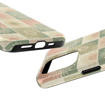 Copy of Sunflower Check iPhone Tough Phone Case — Retro Pastel Floral Protective Cover