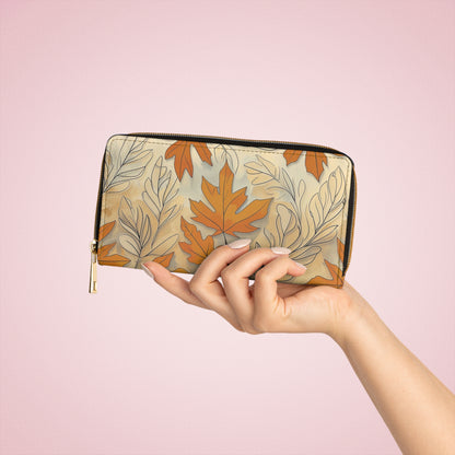 Women's Caramel Leaf Wallet – Vegan Autumn Zippered Wallet