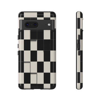 Checkerboard Tough Phone Case — Classic Black & Cream Grid Protective Cover