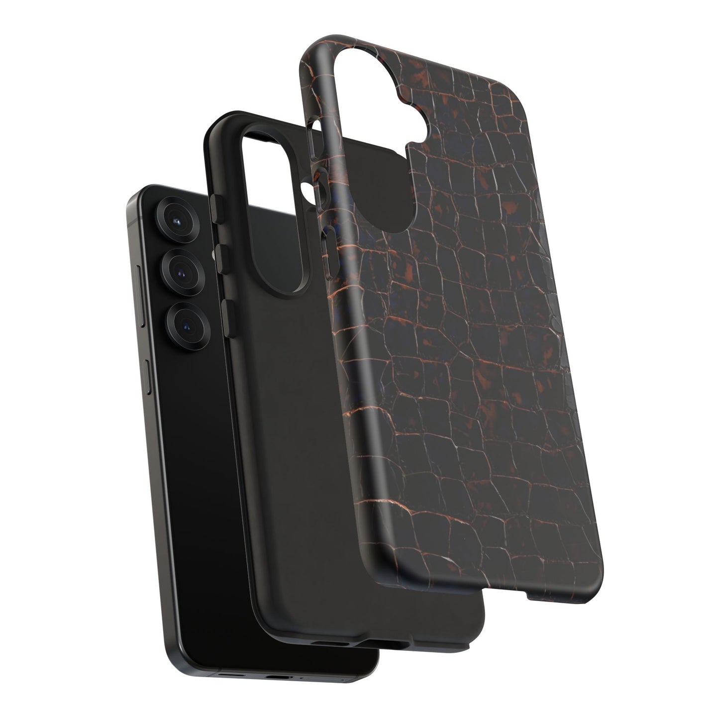 Croc-Embossed Tough Phone Case — Shockproof Black Alligator Texture